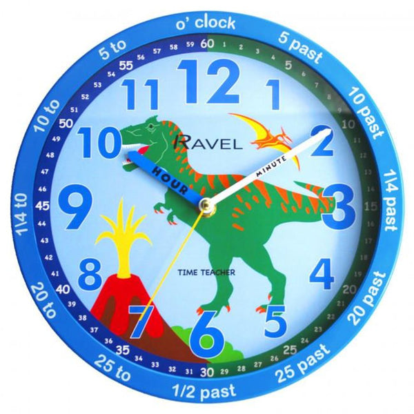 Ravel 25cm Time-Teacher Wall Clock - Blue Dinosaur R.KC.11