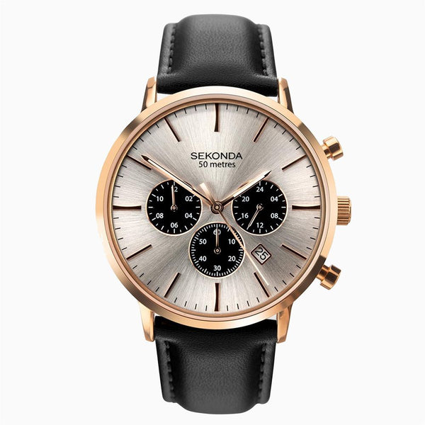 Sekonda Mens Rose Gold Case & Leather Upper Strap with Silver Dial Watch1657