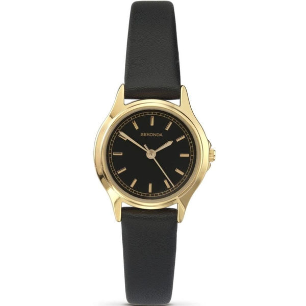 Sekonda Womens Gold Plated Black Leather Strap Watch 4141